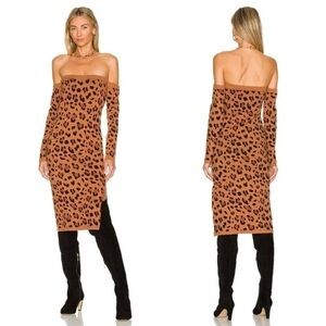 NWT L’Agence Felicia Off the Shoulder Long Sleeve Sweater Dress Knit Animal Sz M